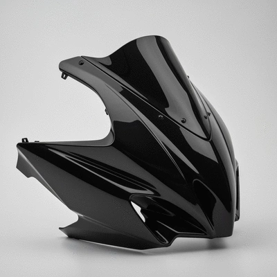 Close-up of a sleek motorcycle fairing protecting components